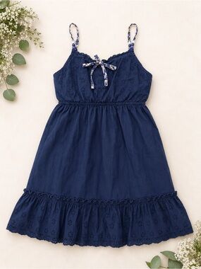 Girls' Navy Eyelet Cotton Sundress with Bow size 8